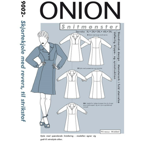Skjortekjole m/revers strikstof Onion snitmønster plusmode