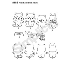 Tøjdyr ræv, ulv, kanin og bjørn snitmønster 8188