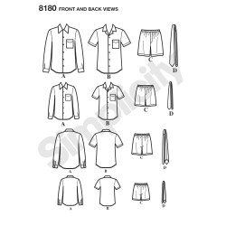 Skjorte, boxer shorts og slips snitmønster 8180