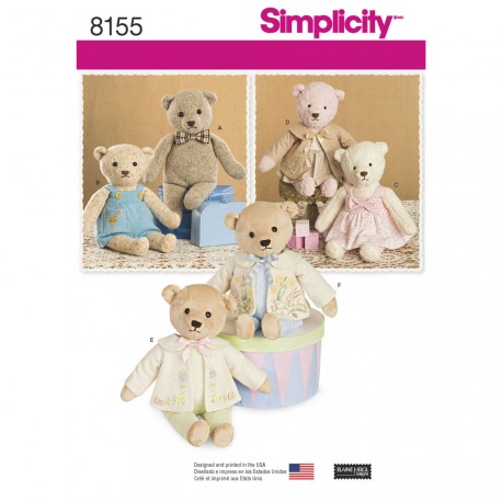 Teddybjørn og tøj Simplicity snitmønster 8155
