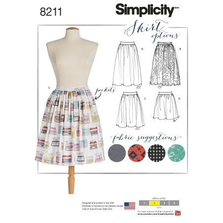 Nederdel m/fast linning Simplicity snitmønster 8211