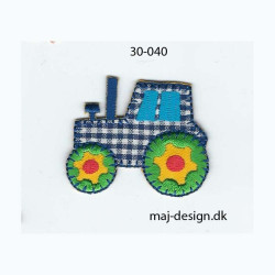 Traktor ternet blå/hvid 5x4 cm strygemærke