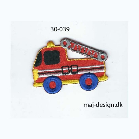 Brandbil rød/blå  5x3,5 cm strygemærke