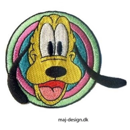 Broderet strygemærke Pluto Ø 6 cm
