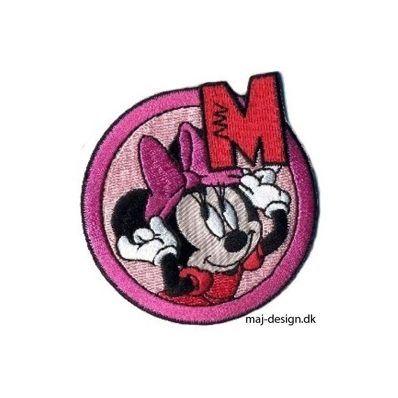 Broderet strygemærke Minnie  m/bogstav Ø 7,5 cm