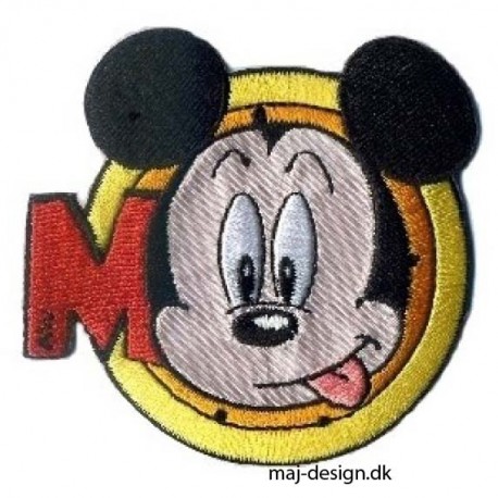 Broderet strygemærke Mickey Mouse m/bogstav Ø 7 cm