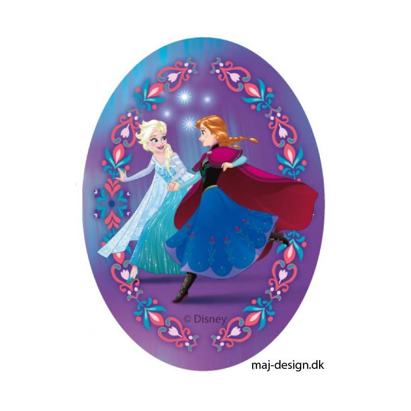 Anna & Elsa Printet strygelap oval 11x8 cm