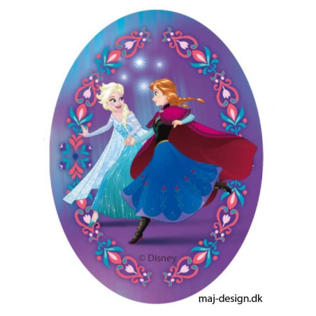 Anna & Elsa Printet strygelap oval  11x8 cm