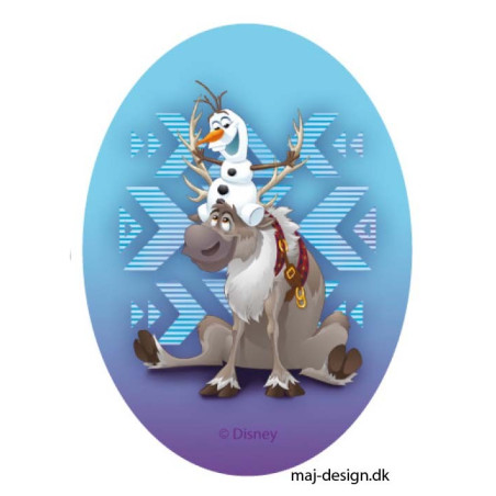 Sven & Olaf Printet strygelap oval  11x8 cm