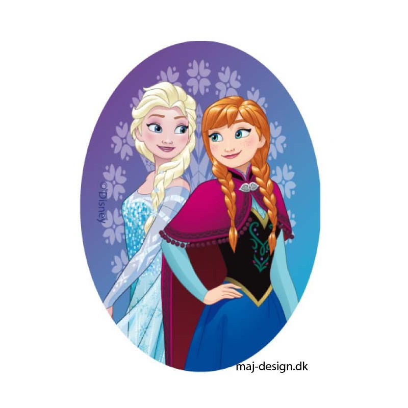 Anna & Elsa Printet strygelap oval 11x8 cm