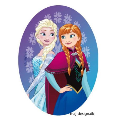 Anna &  Elsa Printet strygelap oval 11x8 cm