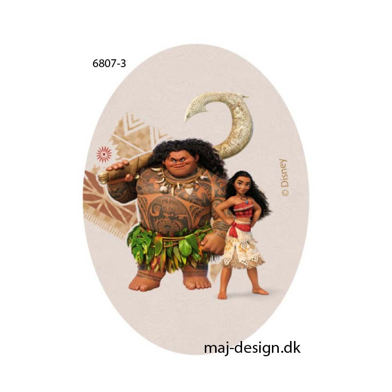 Vaiana & Maui printet strygelap oval 11x8 cm