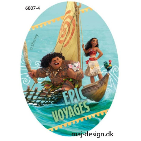 Vaiana & Maui printet strygelap oval 11x8 cm
