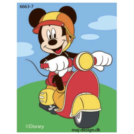 Mickey på Scooter printet strygemærke 7,5x6 cm