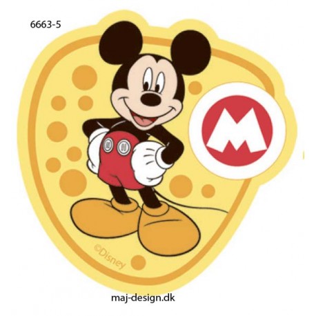 Mickey Mouse m/bogstav printet strygemærke 7x7,5 cm