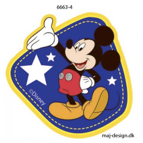 Mickey Mouse m/stjerner printet strygemærke 7x6 cm