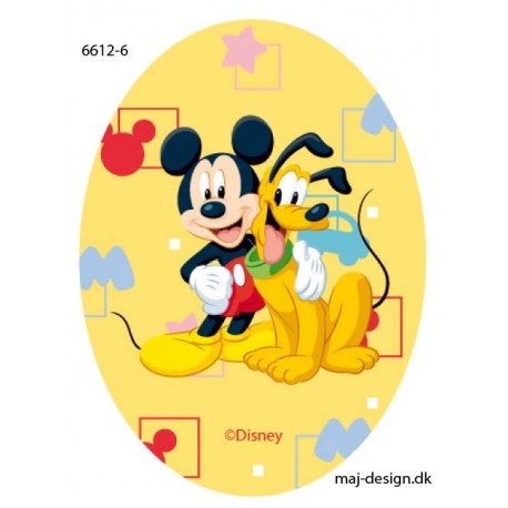 Mickey og Pluto printet strygelap oval 11x8 cm