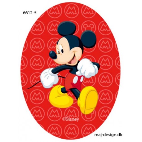 Mickey Mouse printet strygelap oval Disney mærke 11x8 cm