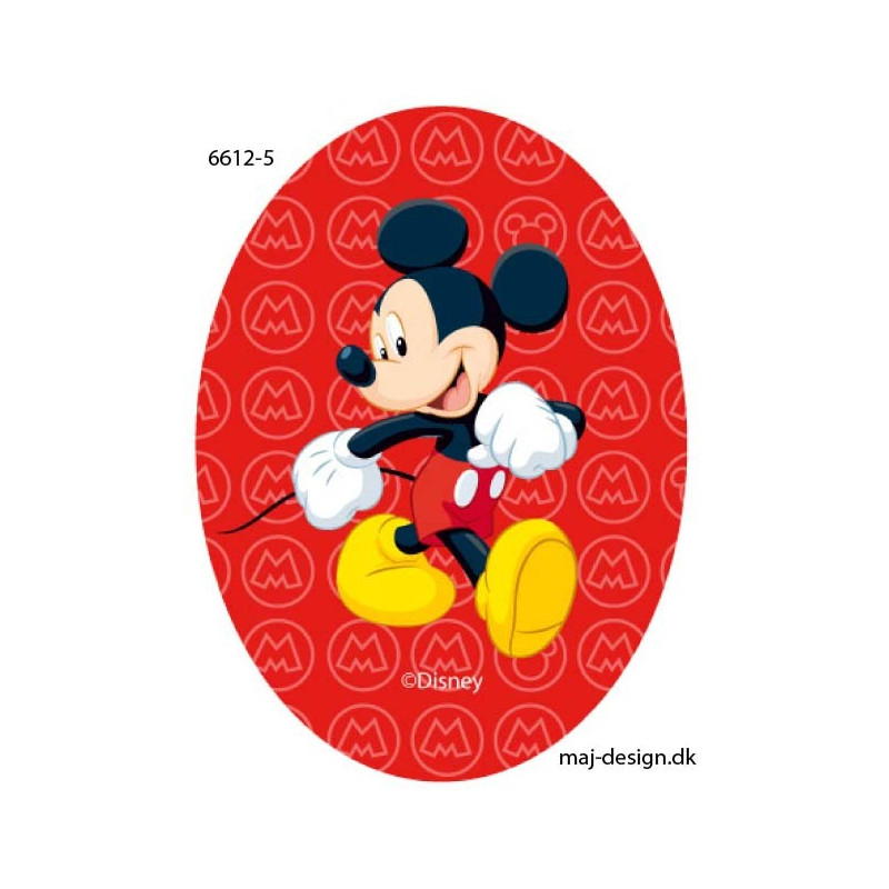 Mickey Mouse printet strygelap oval Disney mærke  11x8 cm