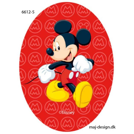 Mickey Mouse printet strygelap oval Disney mærke  11x8 cm
