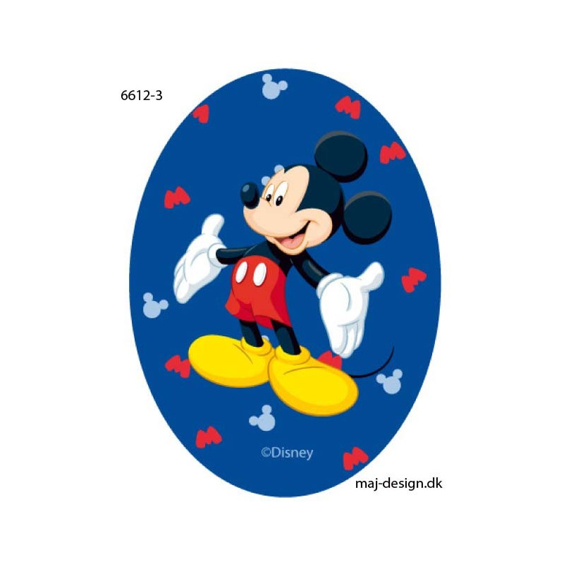 Mickey Mouse printet strygelap oval Disney mærke 11x8 cm