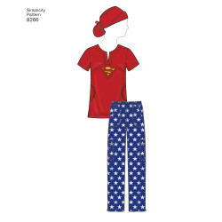 Scrub arbejdstøj bluse, bukser og tørklæde  snitmønster 8266 easy