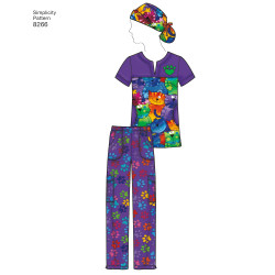 Scrub arbejdstøj bluse, bukser og tørklæde  snitmønster 8266 easy