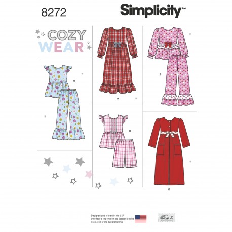 Natkjole og pyjamas til piger Simplicity snitmønster 8272