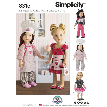 Dukketøj til  45,5 cm dukke snitmønster 8315 Simplicity