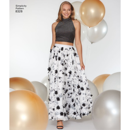 Nederdel ,  blonde top og halterneck top  snitmønster 8328 Simplicity