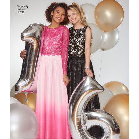 Nederdel ,  blonde top og halterneck top  snitmønster 8328 Simplicity
