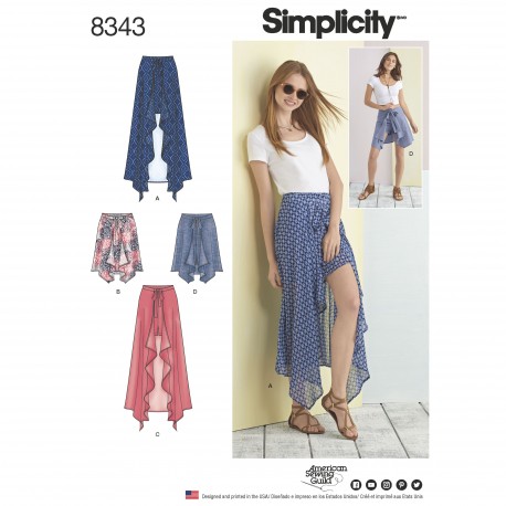Shorts-og nederdel snitmønster 8343 Simplicity