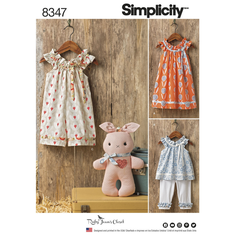 Børnetøj  kjole,leggings og kanin  snitmønster 8347 Simplicity