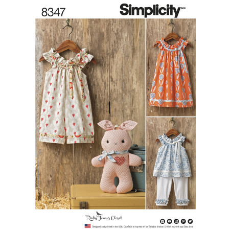 Børnetøj  kjole,leggings og kanin  snitmønster 8347 Simplicity