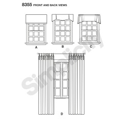Gardinkappe og side gardiner snitmønster 8355 Simplicity