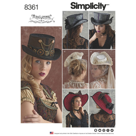 Hatte i 3 størrelser snitmønster 8361 Simplicity