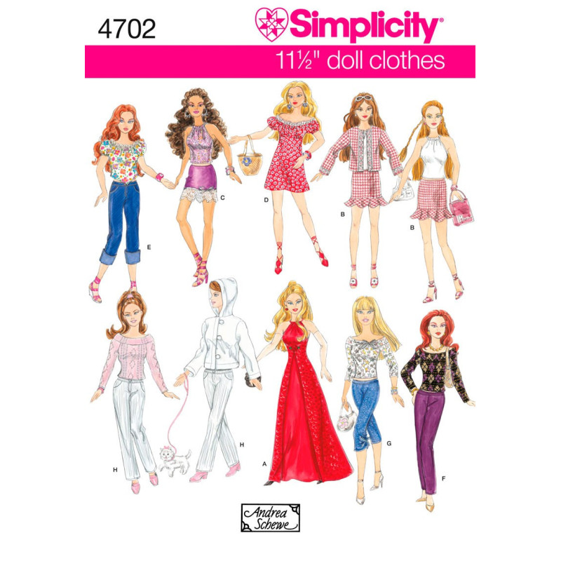 Tøj til Barbie dukke snitmønster 4702 Simplicity