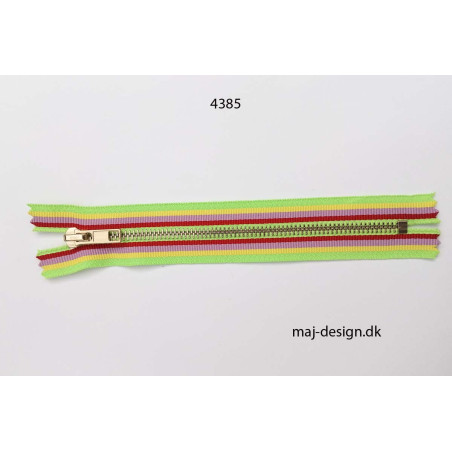 6mm metal lynlås Neonstribet messing ikke delbar  18 cm