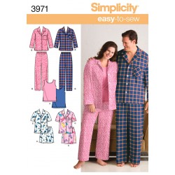 Pyjamas herre/dame også plusmode snitmønster easy 3971