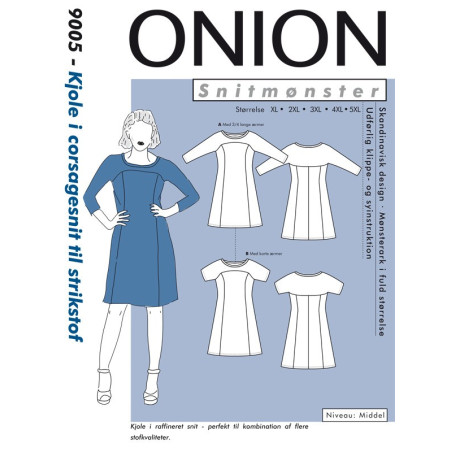 Kjole til corsagesnit til strikstof plusmode  Onion  snitmønster