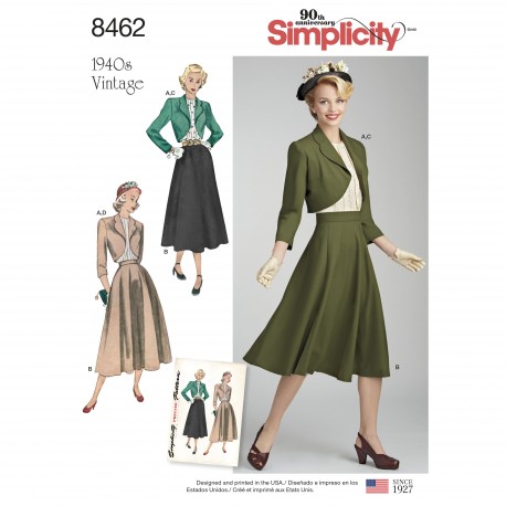 1940ére Vintage nederdel, bluse og jakke simplicity snitmønster 8462