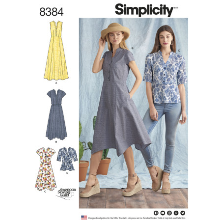Kjole og bluse  også plusmode simplicity snitmønster 8384