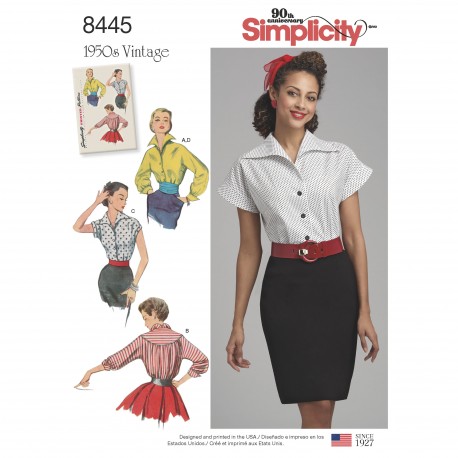 1950ére vintage bluse og bælte også plusmode simplicity snitmønster 8445