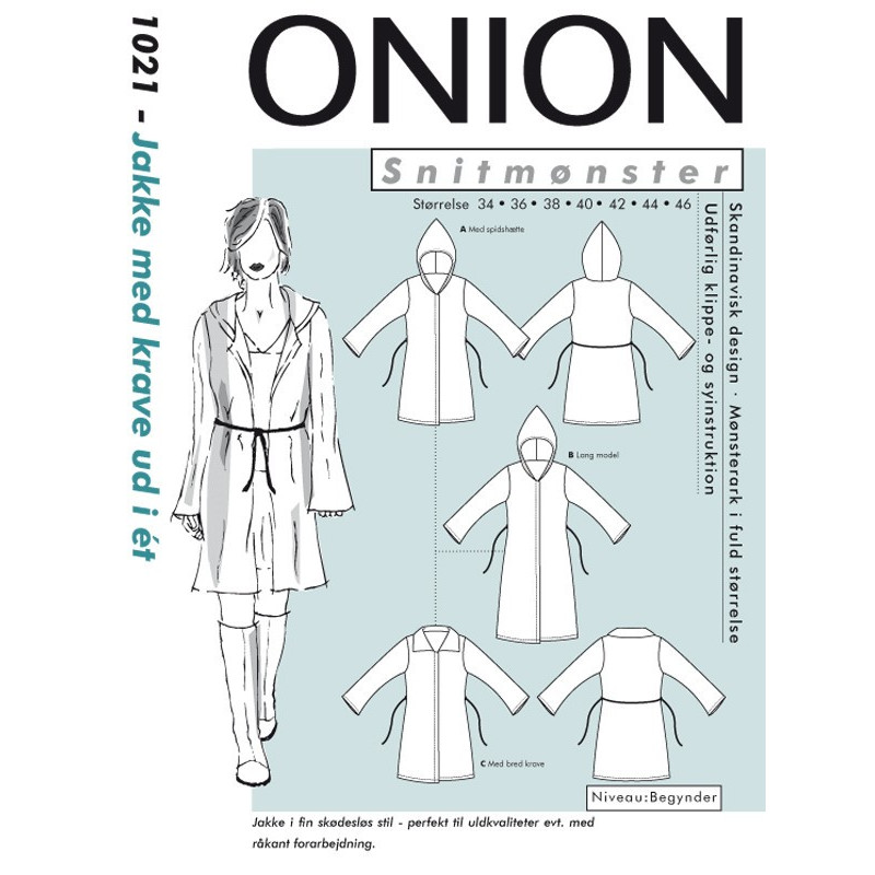 Jakke m/krave /hætte Onion snitmønster 1021 Jakke m/krave /hætte Onion snitmønster 1021