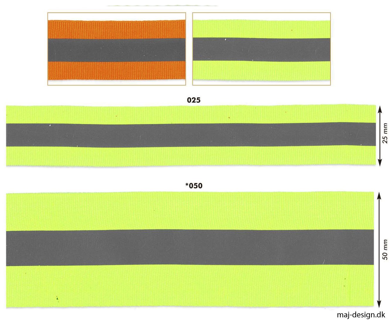 Variant ciffer sum Reflexbånd til påsyning 25 og 50 mm bred neongul og neonorange