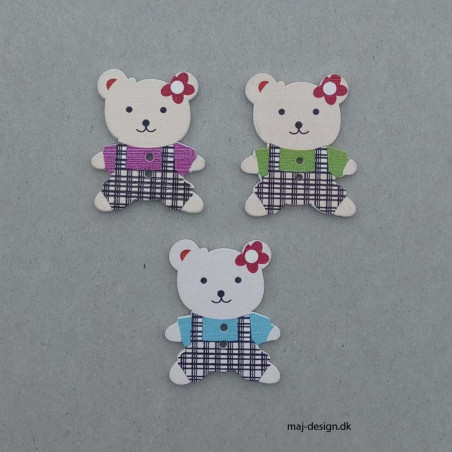 Lakeret træ knap Bamse 35 x 25 mm