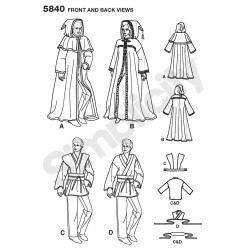 Kostume, kappe, kåbe  og tunika voksne snitmønstre simplicity 5840