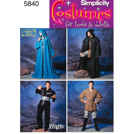 Kostume, kappe, kåbe  og tunika voksne snitmønstre simplicity 5840