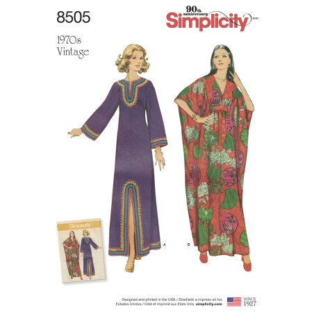 1970èr kjole Maxi kjole snitmønster simplicity 8505