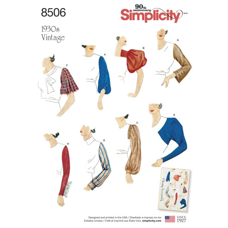 Løse ærmer 1930èrne vintage snitmønster simplicity 8506